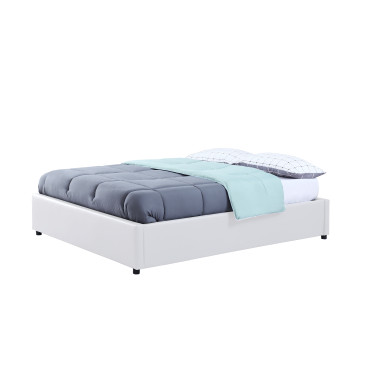 Lit coffre Otta 160x200cm simili cuir blanc