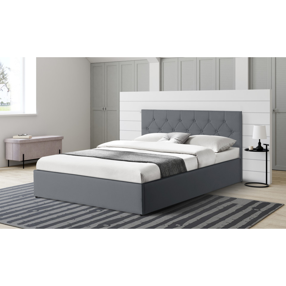 Lit coffre Hanna 140x190cm simili cuir gris