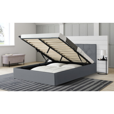 Lit coffre Hanna 140x190cm simili cuir gris