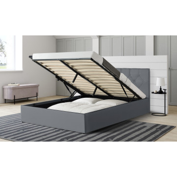 Lit coffre Hanna 140x190cm simili cuir gris