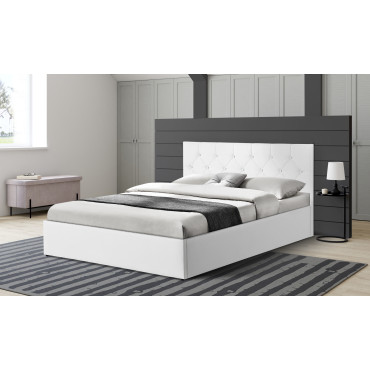 Lit coffre Hanna 140x190cm simili cuir blanc