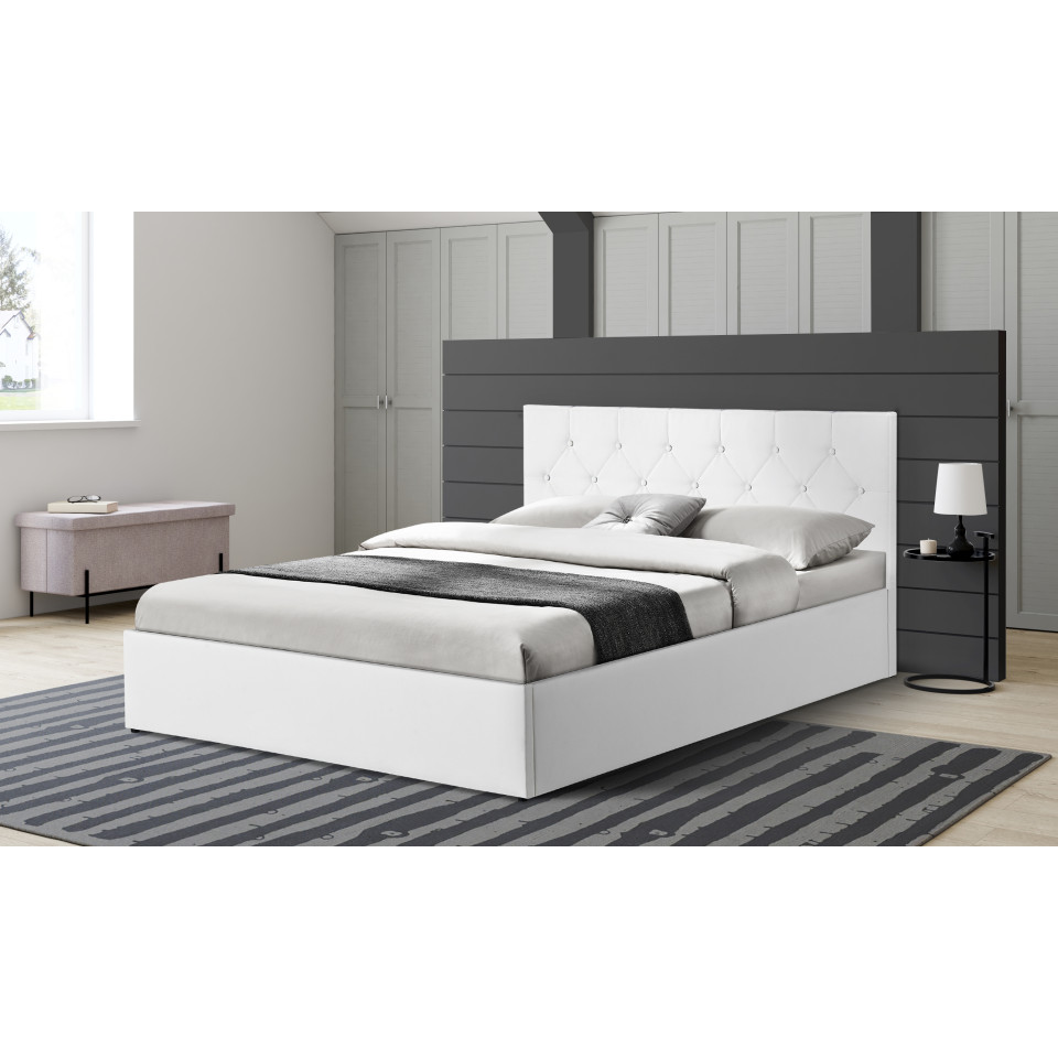 Lit coffre Hanna 140x190cm simili cuir blanc