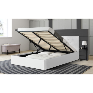 Lit coffre Hanna 140x190cm simili cuir blanc