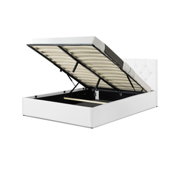 Lit coffre Hanna 140x190cm simili cuir blanc