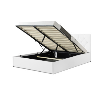 Lit coffre Hanna 140x190cm simili cuir blanc