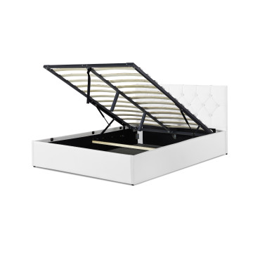 Lit coffre Hanna 140x190cm simili cuir blanc