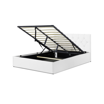 Lit coffre Hanna 140x190cm simili cuir blanc