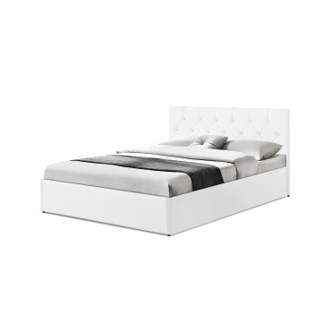 Lit coffre Hanna 140x190cm simili cuir blanc