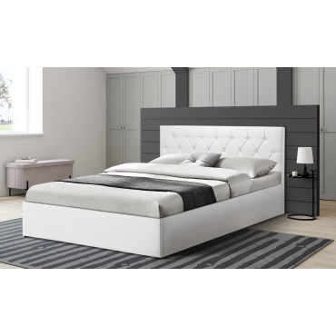 Lit coffre Hanna 160x200cm simili cuir blanc