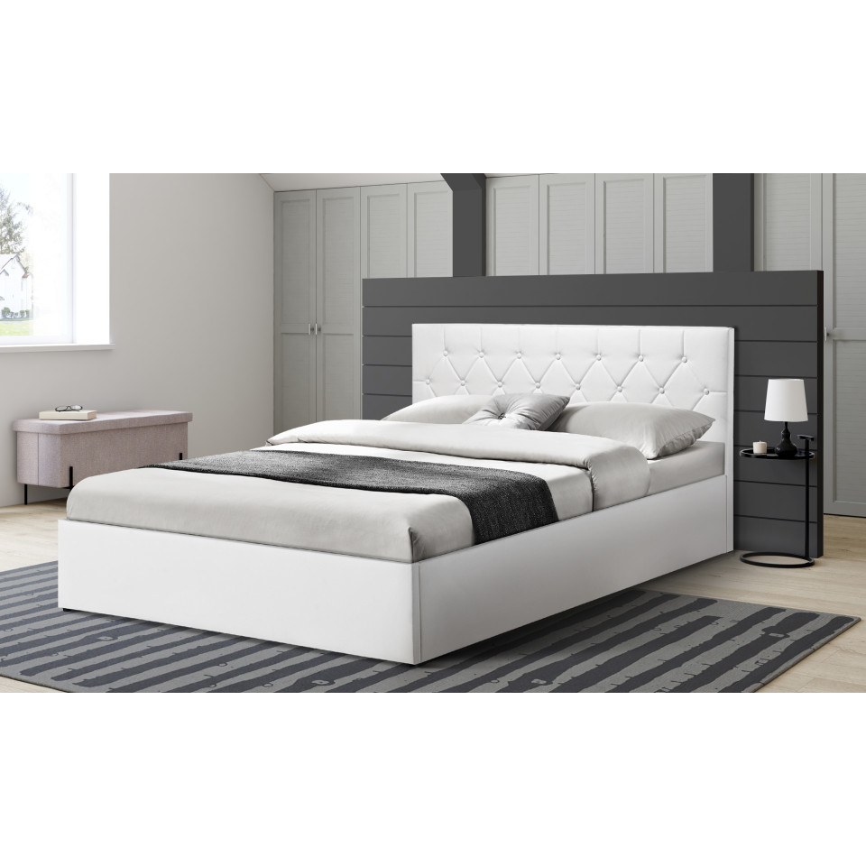 Lit coffre Hanna 160x200cm simili cuir blanc