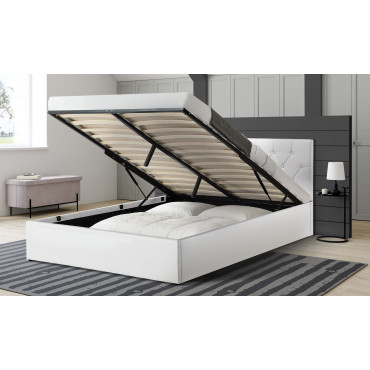 Lit coffre Hanna 160x200cm simili cuir blanc