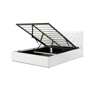 Lit coffre Hanna 160x200cm simili cuir blanc