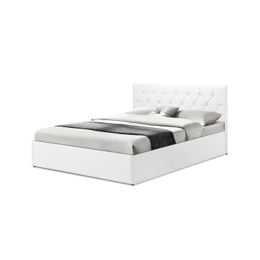 Lit coffre Hanna 160x200cm simili cuir blanc