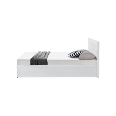 Lit coffre Hanna 160x200cm simili cuir blanc