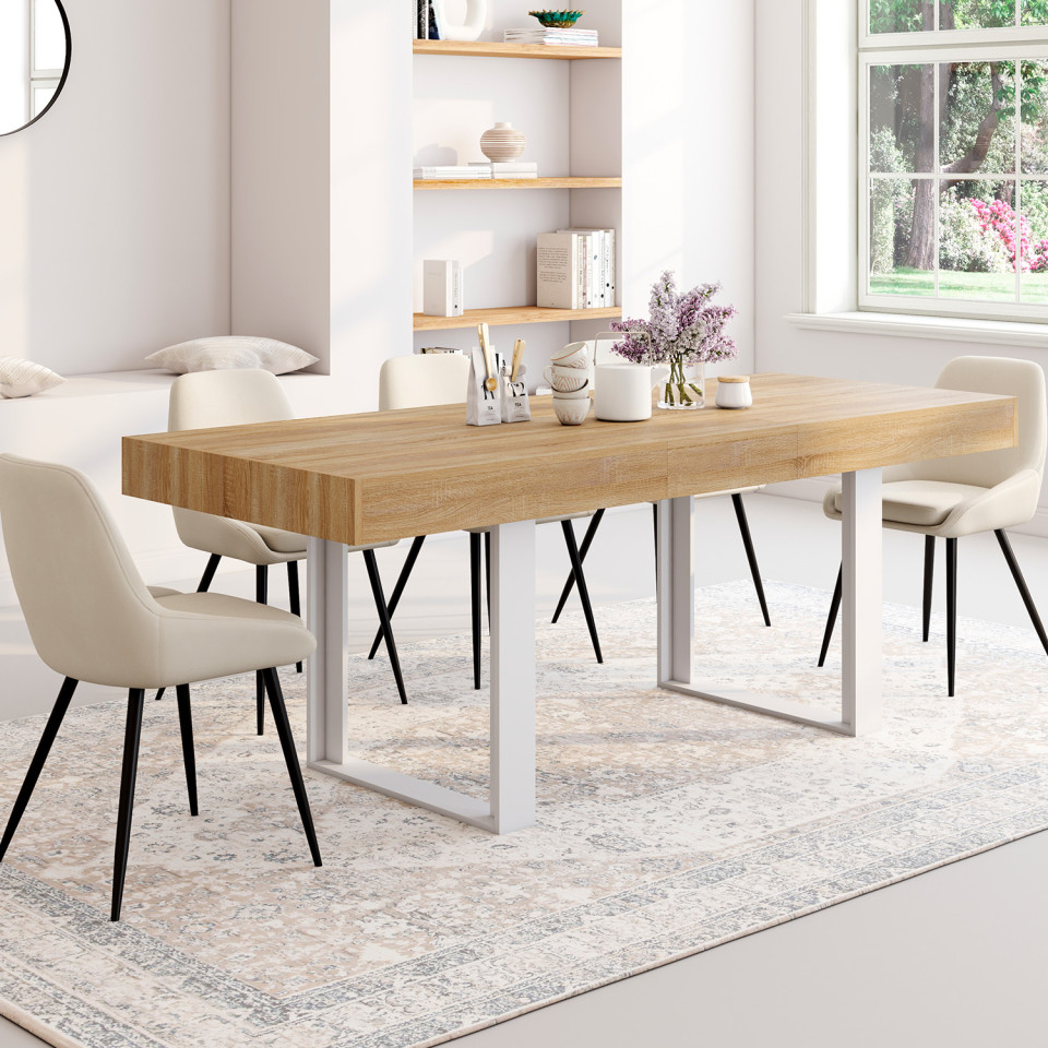 Table à manger extensible Brixton bois et blanc 120-160cm