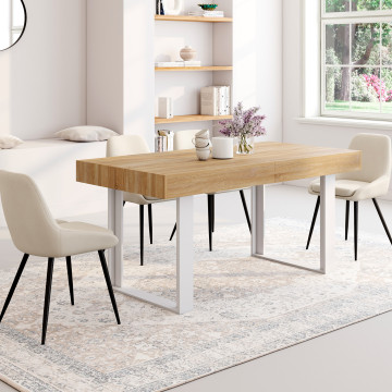 Table à manger extensible Brixton bois et blanc 120-160cm