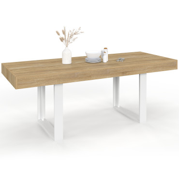 Table à manger extensible Brixton bois et blanc 120-160cm