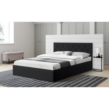 Lit coffre Hanna 140x190cm simili cuir noir