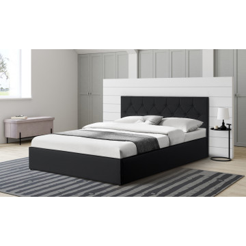 Lit coffre Hanna 140x190cm simili cuir noir
