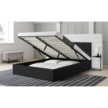 Lit coffre Hanna 140x190cm simili cuir noir