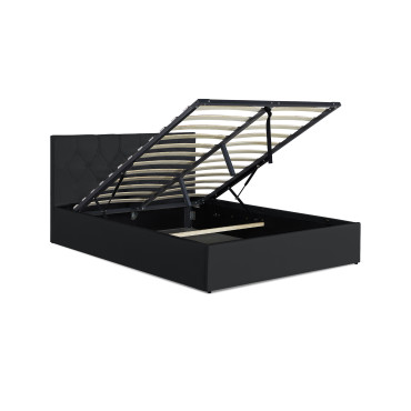 Lit coffre Hanna 140x190cm simili cuir noir