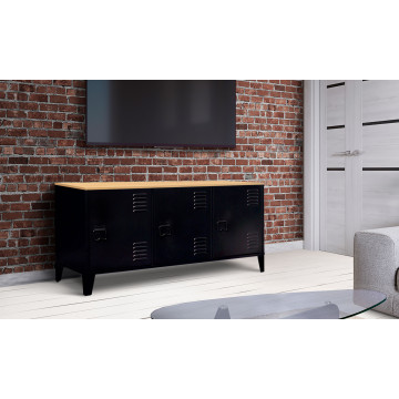 Meuble TV Storen 3 portes en métal noir et plateau bois L113cm