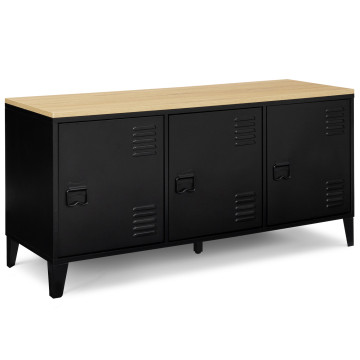 Meuble TV Storen 3 portes en métal noir et plateau bois L113cm