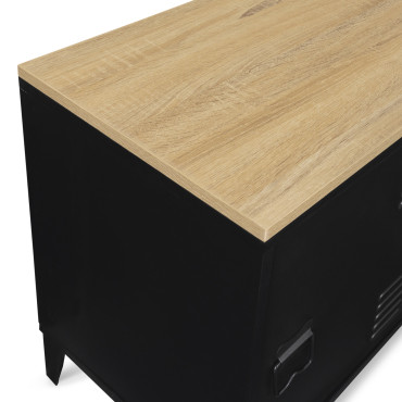Meuble TV Storen 3 portes en métal noir et plateau bois L113cm
