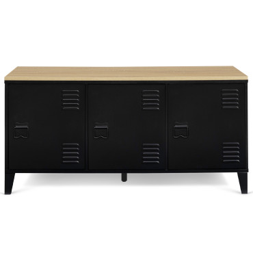 Meuble TV Storen 3 portes en métal noir et plateau bois L113cm