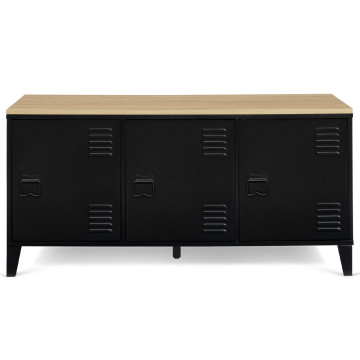 Meuble TV Storen 3 portes en métal noir et plateau bois L113cm