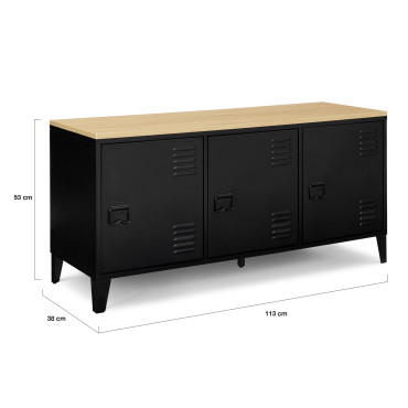 Meuble TV Storen 3 portes en métal noir et plateau bois L113cm