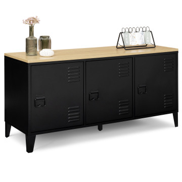 Meuble TV Storen 3 portes en métal noir et plateau bois L113cm