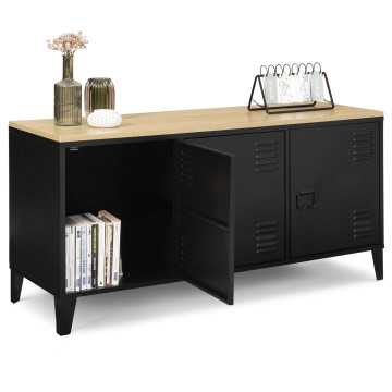 Meuble TV Storen 3 portes en métal noir et plateau bois L113cm