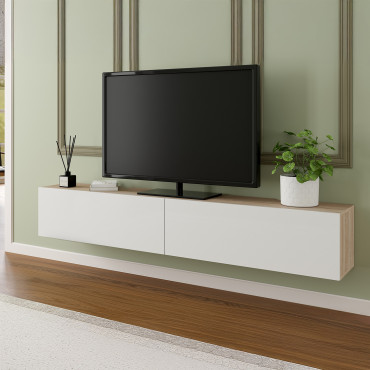 Meuble TV suspendu Michigan bois et blanc 180cm