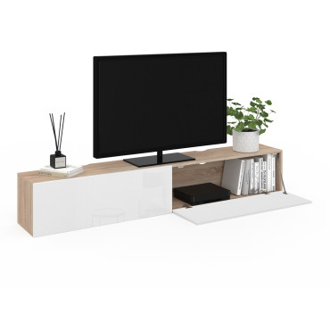 Meuble TV suspendu Michigan bois et blanc 180cm
