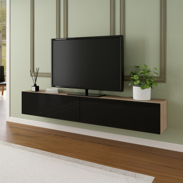 Meuble TV suspendu Michigan bois et noir 180cm