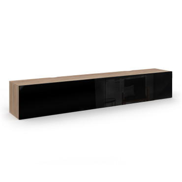 Meuble TV suspendu Michigan bois et noir 180cm