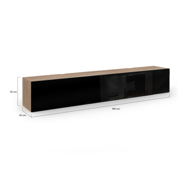 Meuble TV suspendu Michigan bois et noir 180cm