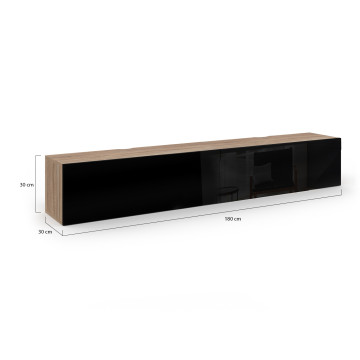 Meuble TV suspendu Michigan bois et noir 180cm