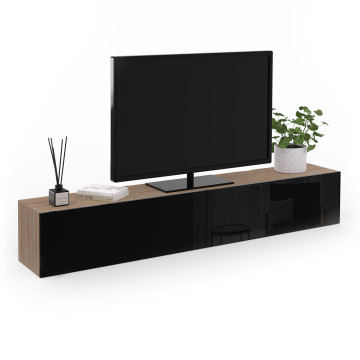 Meuble TV suspendu Michigan bois et noir 180cm
