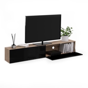 Meuble TV suspendu Michigan bois et noir 180cm