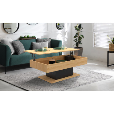 Table basse Tania relevable bois et noir