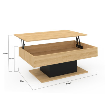 Table basse Tania relevable bois et noir