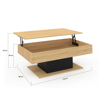 Table basse Tania relevable bois et noir