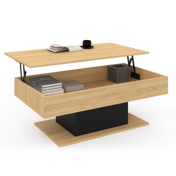 Table basse Tania relevable bois et noir