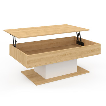 Table basse Tania relevable bois et blanc
