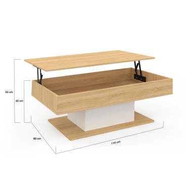 Table basse Tania relevable bois et blanc