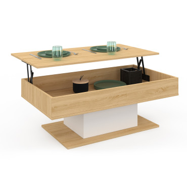 Table basse Tania relevable bois et blanc