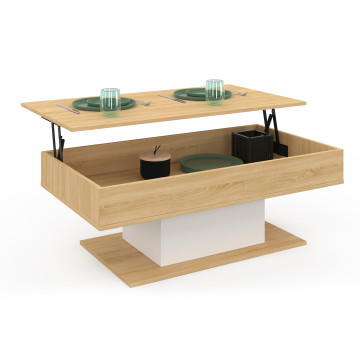 Table basse Tania relevable bois et blanc