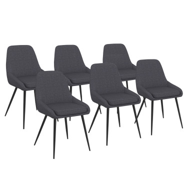Chaises Ornella tissu gris foncé pieds métal noirs - lot de 6